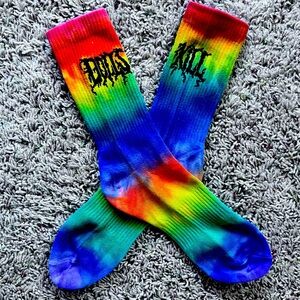 Dolls Kill | Rainbow Crew Socks with logo. Fits women's 8-12US~ish NWoT​